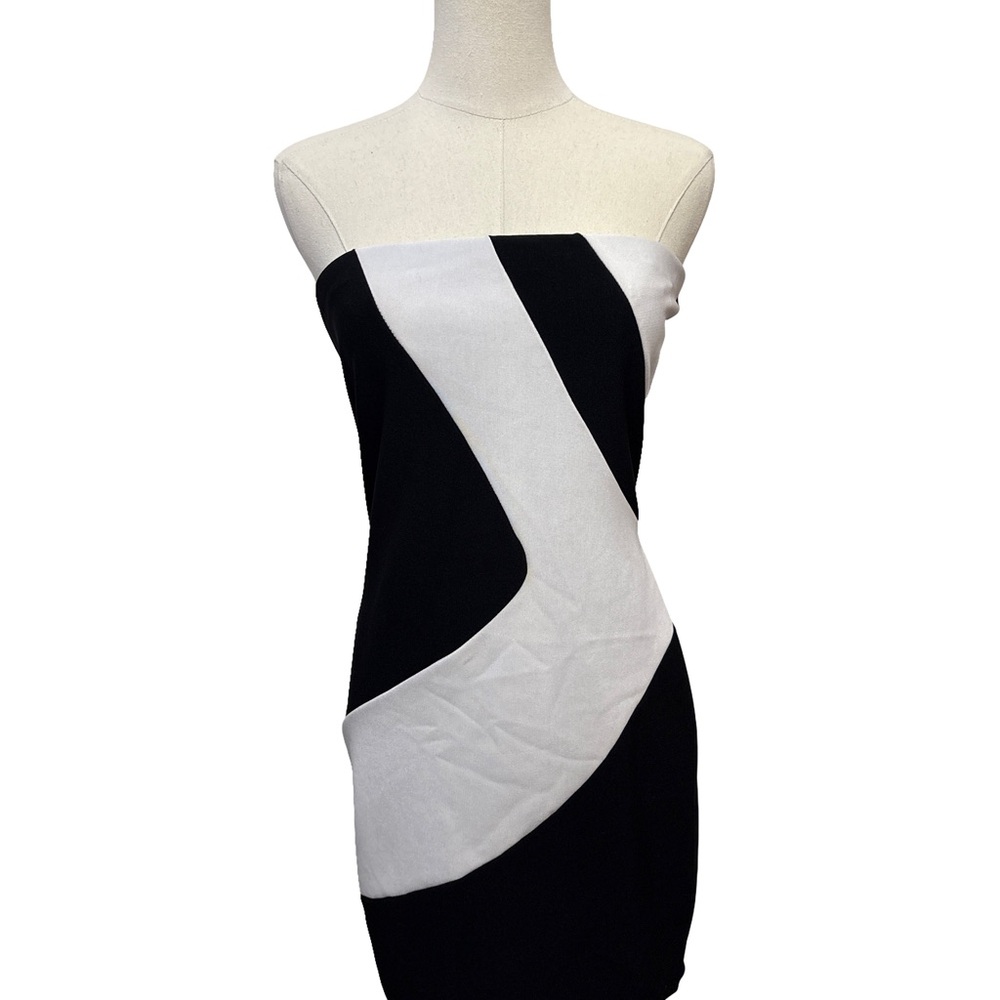 Elegant Black and White Strapless Dress - size L